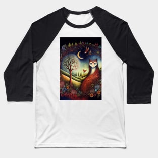 Fox under Moon Baseball T-Shirt